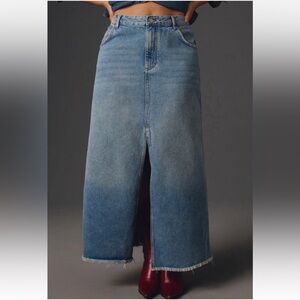 Anthropologie Pilcro Madi‎ Front Slit Denim Maxi Skirt Summer Wash Size 10